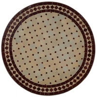 Casa Moro Gartentisch Marokkanischer Mosaiktisch Ø 100 cm rund Bordeaux Terrakotta (mit Eisengestell, Kunsthandwerk aus Marokko), Mediterraner Gartentisch Bistrotisch Mosaik Esstisch Handmade MT2110 beige|weiß
