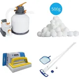 Bestway - Poolsauger AquaClean & Sandfilterpumpe 5678 L/u & Filterkugeln 500 g & WAYS Scheuerbürste