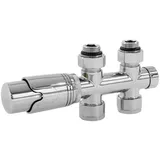 ECD Germany Heizkörperthermostat Ventil-Armaturen Set Multiblock Chrom Durchgangsform Mittelanschluss