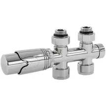 ECD Germany Heizkörperthermostat Ventil-Armaturen Set Multiblock Chrom Durchgangsform Mittelanschluss