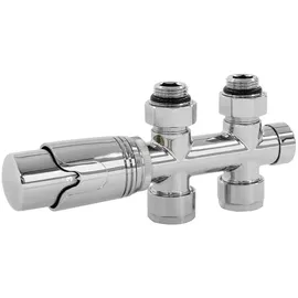 ECD Germany Heizkörperthermostat Ventil-Armaturen Set Multiblock Chrom Durchgangsform Mittelanschluss