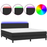 vidaXL Boxspringbett mit Matratze & LED Schwarz 160x200 cm Kunstleder