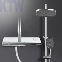 EMKE Duschsystem mit Thermostat Duschset Duschsäuleset mit Brausestange, Handbrause