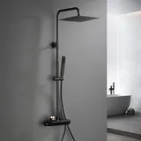 Görbach Edelstahl Duschset mit Duscharmatur Regendusche Duschsystem mit Thermostat Matt Schwarz 2525MB