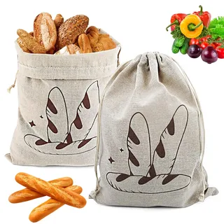 Brotbeutel Leinen, 2 Stück Brotbeutel, 40cm × 30cm Brot Aufbewahrungsbeutel Taschen FüR Brot, Brotbeutel Aufbewahrung Frischhalten, Wiederverwendbar Brot Backen Leinenbeutel für Brot, Obst, Gemüse
