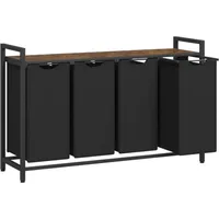 VASAGLE Wäschekorb, 4 Fächer mit Ablage vintagebraun-schwarz