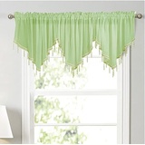 Devola Dreieckiger querbehang Gardine Spitze Scheibengardinen modern transparent Kurzer Vorhang mit hängenden Kristallperlen Küchenfenster Volant heimdekorationen Panneaux BxH 130x60cm Grün 1 Stück
