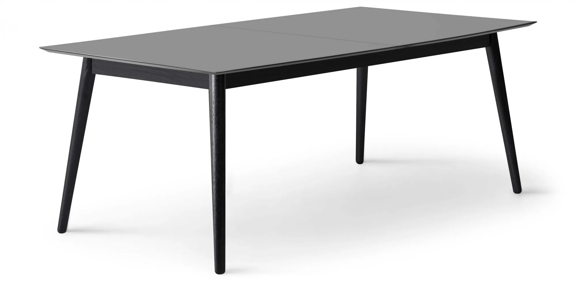 Esstisch HAMMEL FURNITURE "Meza by Hammel", grau (graphit, schwarz, laminat, mdf, esche massivholzfüße), B:210cm H:74cm T:100cm, Tischplatte: Graphit nanobehandeltes Fenix-Laminat (schwarzer Rand), Gestell: Massive schwarz gebeizte Esche. Mit nanobehandeltem Laminat, einer matten, seidigen Oberfläche, die Fingerabdrücke abweist und langlebig und hygienisch ist., Tische, rechteckige Tischplatte MDF, Massivholzgestell, mit 2 Einlegeplatten