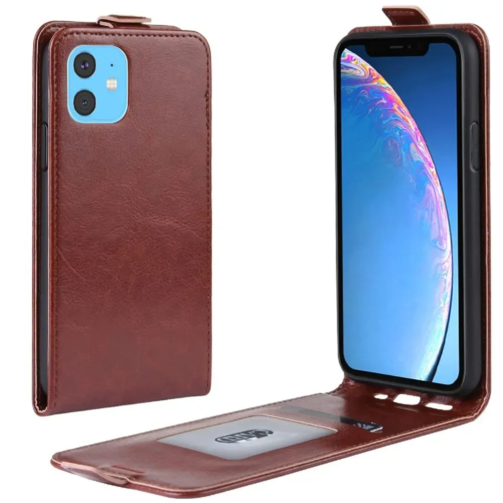 Flip Case Handyhülle für iPhone X/ XS Vertikal Schutzhülle Tasche Cover Braun Bumper Smartphone Kartensteckplatz-Kreditkarte-Geldscheine EC-Karte Bank-Karte