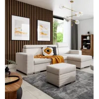 Fun Möbel Ecksofa Schlafsofa inkl. Hocker CANTON Stoff Liverpool Pearl Ottomane Rechts - Weiß