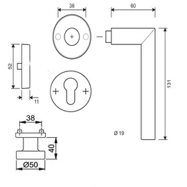 Meintürgriff Türdrücker Türgriff Wechselgarnitur Türklinke Edelstahl matt L-Form 1400.76.WG