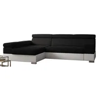 PAOLO Ecksofa Schlaffunktion, Eckcouch mit Bettkasten, Freistehendes Schlafsofa, L-Form Ecksofa, Schlafsofa mit bettfunktion, L-Form Sofa (Schwarz + Weißer Kunstleder (EKO)