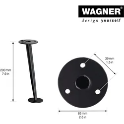 WAGNER Möbelbein/Sofafuß schräg 80er JAHRE STIL - Ø 65 x 200 mm, Stahl schwarz matt, filigran, Retro Look - 12552001