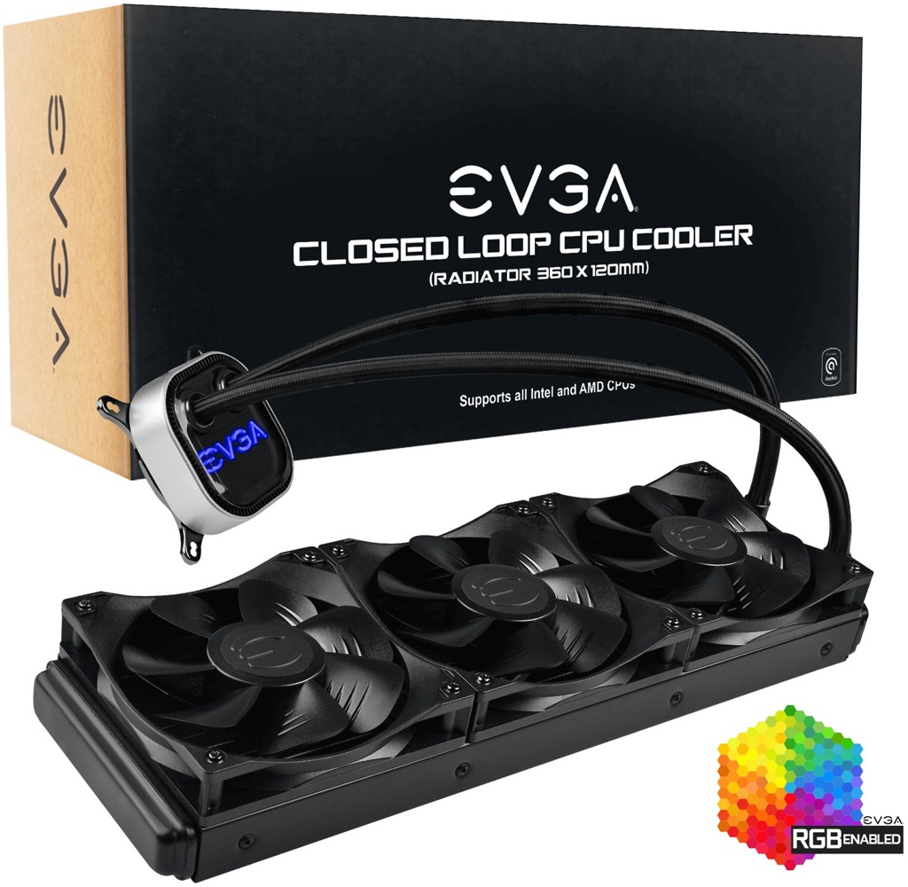 EVGA CLC 360mm All-In-One RGB LED CPU Liquid Cooler, 3x FX12 120-