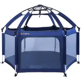 Laufstall Baby Faltbar mit Matratze - CutieClub Klappbar Laufgitter für Babys Pop-up Laufstall, Großer 6 Eckig Playpen mit Anti-UV-Überdachung für Drinnen und Draußen (Marineblau)