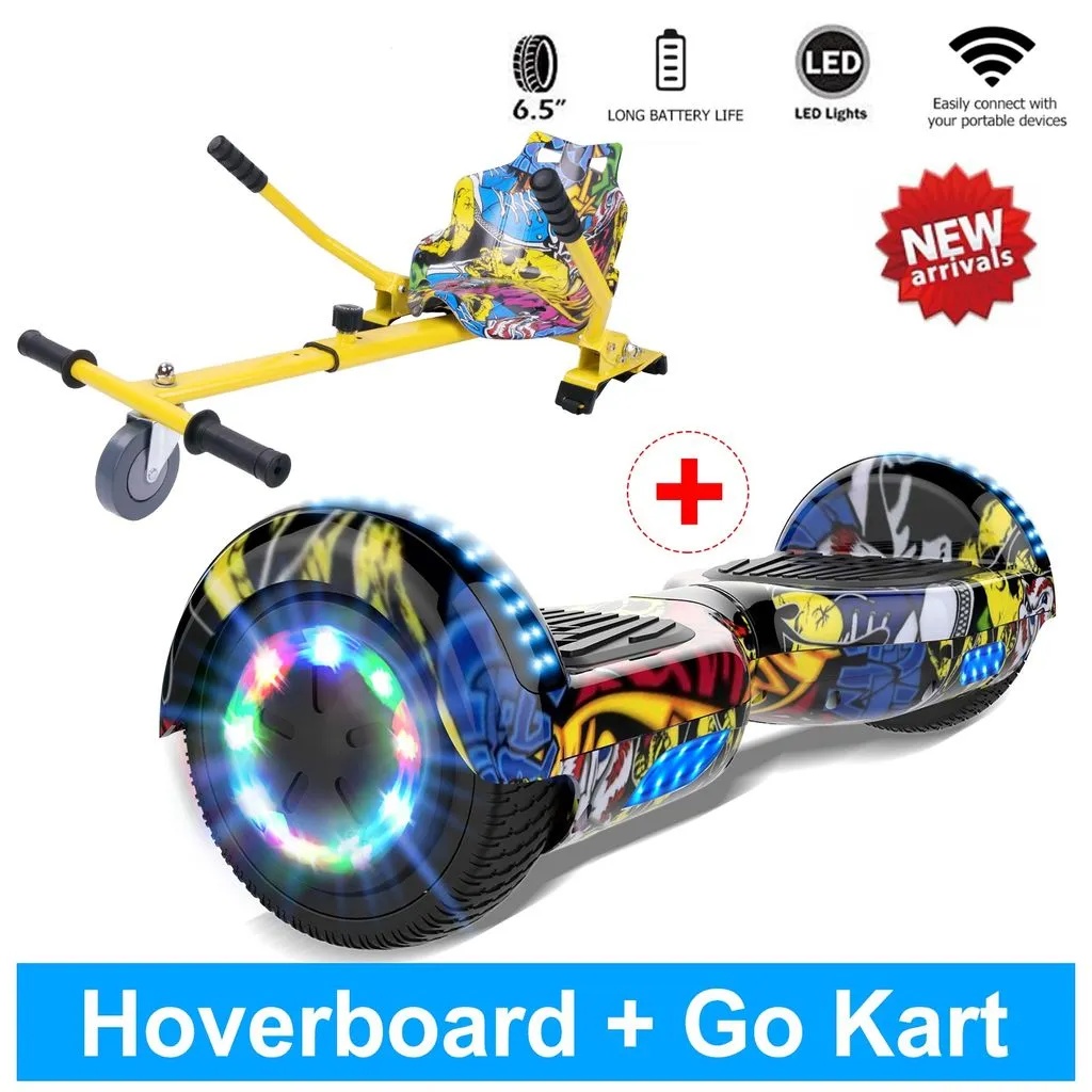 6,5" Hoverboard Elektro Scooter 6.5 Zoll Balance Scooter mit Hoverkart SitzscooterKinder Sicherheit Bluetooth Lautsprecher LED Licht Starker Dual M...