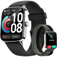 Smartwatch Damen mit Telefonfunktion,1.85" HD Uhren Damen mit Herzfrequenz Schlafmonitor SpO2 Schrittzähler,110+Sportmodi Fitnessuhr,IP68 wasserdi... - Schwarz