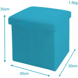 Intirilife Faltbarer Sitzhocker 30x30x30 cm in HIMMEL BLAU - Sitzwürfel mit Stauraum und Deckel aus Stoff in Leinen Optik - Sitzcube Fußablage Aufbewahrungsbox Truhe Sitzbank