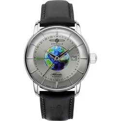 Zeppelin Herrenuhr Atlantic 84681 - Silbernes leuchtendes Ziffernblatt mit silbernen Zahlen/Indices,graue Naht,schwarz - 42mm