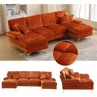Modernes 4-Sitzer-Panoramasofa in U-Form – Chenille-Stoff – 2 Liegesitze – 272 cm – Orange