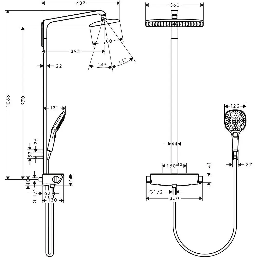 Brause-System Raindance E Showerpipe 360 1jet, mit Thermostat (Ausführung: Brause-System Raindance Select 360)