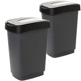2friends Mülleimer Abfalleimer mit Schwingdeckel, 2 Stück, je ca 50 l, 56 * 29 * 39 cm, Farbe: grau/silber; Made in EU