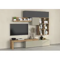 OTTO home Wohnwand OTTO HOME "Chronos Wohnwand, Medienwand, 5-er set", grau (anthrazit, taube, eiche wotan), B:270cm, Holzwerkstoff, Kastenmöbel-Sets, Wohnwand, ca. 270 cm mit Hängeschränke, Würfel, Regal, Lowboard, Made in Italy