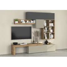 OTTO home Wohnwand OTTO HOME "Chronos Wohnwand, Medienwand, 5-er set", grau (anthrazit, taube, eiche wotan), B:270cm, Holzwerkstoff, Kastenmöbel-Sets, Wohnwand, ca. 270 cm mit Hängeschränke, Würfel, Regal, Lowboard, Made in Italy