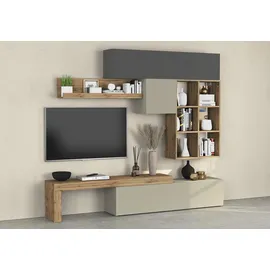 OTTO home Wohnwand OTTO HOME "Chronos Wohnwand, Medienwand, 5-er set", grau (anthrazit, taube, eiche wotan), B:270cm, Holzwerkstoff, Kastenmöbel-Sets, Wohnwand, ca. 270 cm mit Hängeschränke, Würfel, Regal, Lowboard, Made in Italy