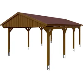 SKANHOLZ Fichtelberg Einzelcarport 4,23 x 8,08 m nussbaum mit roten Dachschindeln