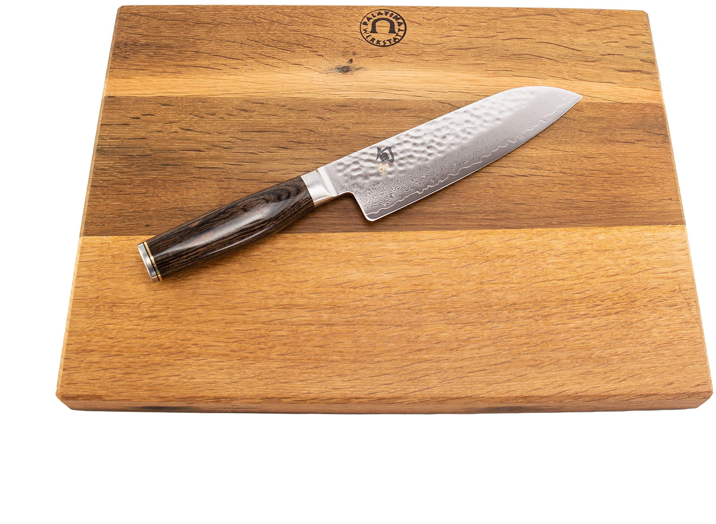 Kai Shun Messer Angebotsset – Tim Mälzer Messer Premier Serie - Santoku TDM 1702 – ultrascharfes japanisches Messer + 100% handgefertigtes Schneidebrett Unikat