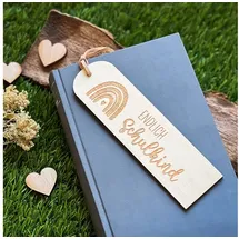 Spruchreif Lesezeichen Holz mit Gravur und Lederband Beige