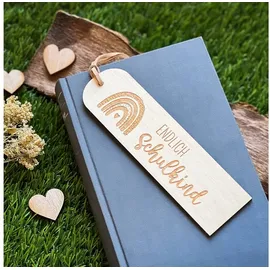 Spruchreif Lesezeichen Holz mit Gravur und Lederband Beige