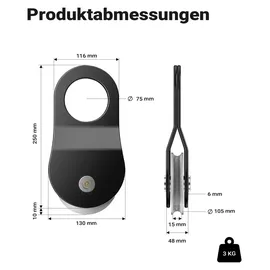 Wiltec Umlenkrolle für Seilwinde mit 10 t Zuglast, Lenkrolle zur Umleitung des Seilzugs, Seilrolle Flaschenzug