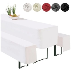 Hussen-Set Bierzeltgarnitur Husse 3-teilig Garten Tischdeko, heimtexland, 2 Bierbankhussen und 1 Biertischhusse, Deko-Set Hochzeit Gartenparty weiß