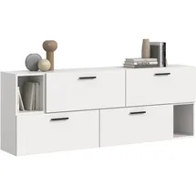 xonox.home – Wohnkombination The One in Weiß Nachbildung – Funktionale Wandkombination mit 4 Klappen – 10 Fächer inklusive 2 offener Bereiche schaffen viel Platz für Medien & Zubehör