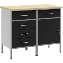 vidaXL 2-teiliges Werkstattschrank-Set in Schwarz und Grau aus Holzwerkstoff und Stahl