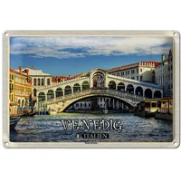 Roomando Blechschild Venedig | Italien | Rialto-Brücke | Dekoration | 18 cm x 12 cm