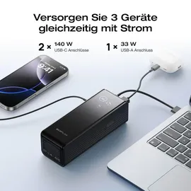EcoFlow Powerbank 25000mAh 170W mit Zwei 140 W USB-C-Anschlüssen, Tragbares Ladegerät zum gleichzeitigen Laden mehrerer Geräte - Schwarz