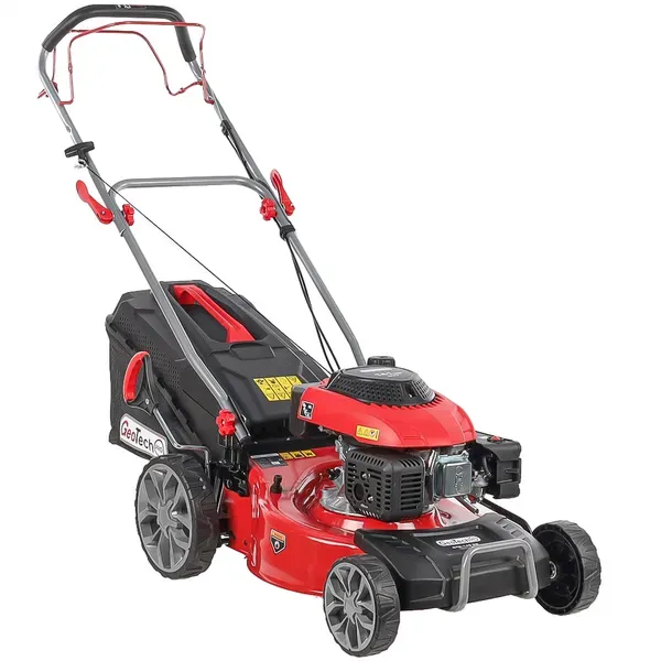 Benzinrasenmäher GeoTech Pro S46-140BG mit Radantrieb - 2in1: Auffangen + Heckauswurf