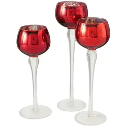 Windlicht Minou Glas H 18/20/22cm rot glanz 3er Set