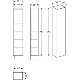 Geberit iCon Hochschrank 36 x 180 x 29,1 cm Weiß Glas