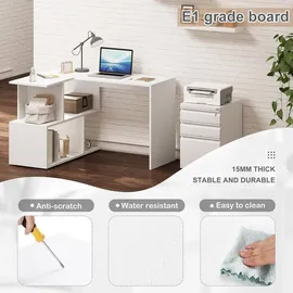 Woltu Schreibtisch Eckschreibtisch mit Stauraum, 120x100cm, Bürotisch, Computertisch mit Ablagefächern, PC Tisch, Winkelschreibtisch, Arbeitstisch für Büro Arbeitszimmer, Weiß