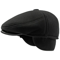 Sporty Flat Cap Winter - warme Schirmmütze mit Ohrenklappen - Herren Schiebermütze schwarz XL (59-60)