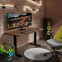 BIM Furniture Homlando Elektrisch Schreibtisch, Bürotisch mit Automatikfahrt, Höhenverstellbar mit Höhenverstellung, Steh-Sitz Schreibtisch Home Office, BIMotion 1S 140x70x3,2 cm Nuss und Schwarz Gestell