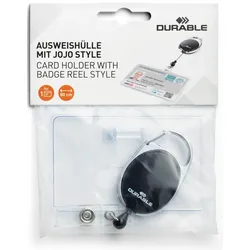 Durable Ausweishülle mit Jojo Style für 1 Betriebsausweis im Querformat schwarz Packung mit 10 Stück