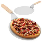 LDHHYH 2 Stück Pizzaschaufel aus Rostfreiem, 25.5x25,5CM/10 Zoll Pizzaschieber, Mit Holzgriff, Runder Pizzaschieber, Pizzaschiebers Perforiert, für Hausgemachte Pizzen, Pizzaschieber Zubehör