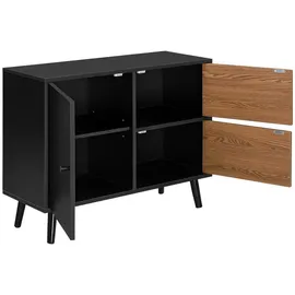 [en.casa] Sideboard Gislaved 80x30x62,5cm Schwarz/Dunkler Holzton