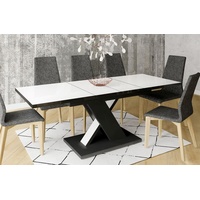 Endo-Möbel Esstisch Next 140cm - 220cm ausziehbar Weiß Hochglanz Küchentisch mit schwarz