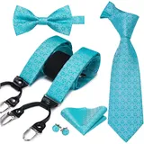 WAIKUB Seiden-Hosenträger-Set for Erwachsene, 6 Clips, starke Hosenträger, Vintage-Y-Rücken-Hosenträger, Fliege, Taschentuch, Manschettenknöpfe, verstellbar (Color : 3015-3043, Size : 1pc) - Einheitsgröße